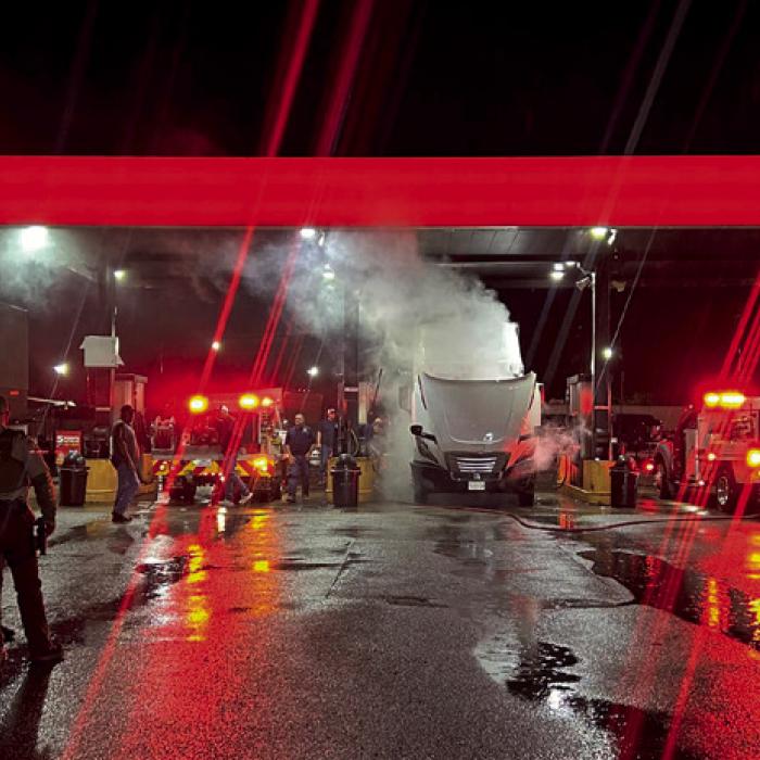 18-Wheeler Catches Fire at Truck Stop