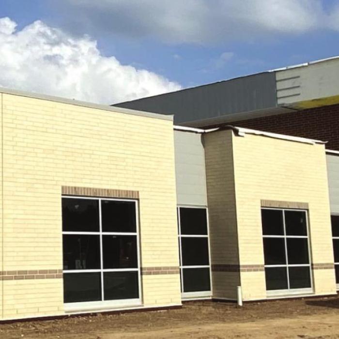 The exterior of the elementary office and media center are getting the finishing touches.