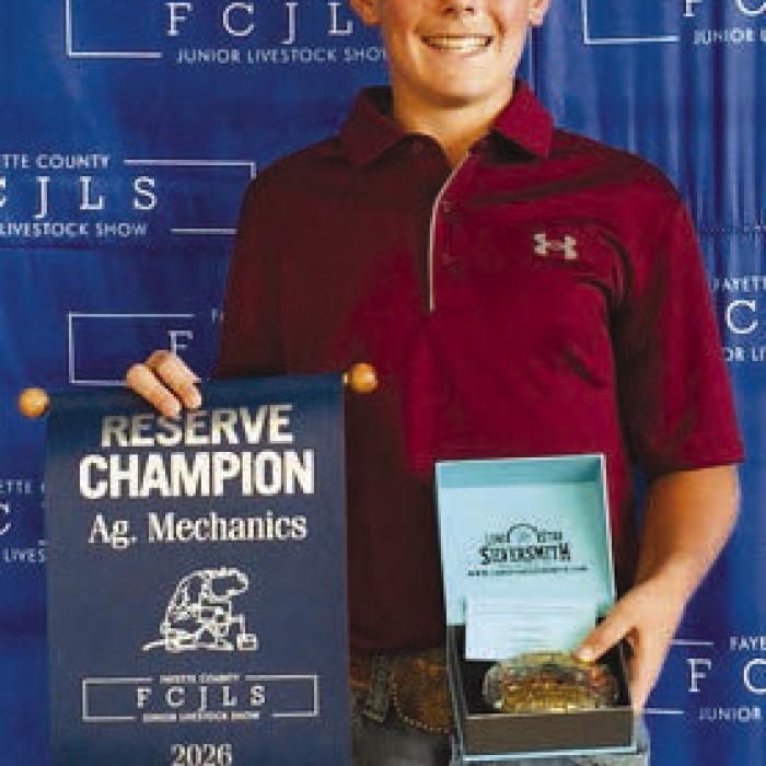 Reserve Champion Ag Mechanics - Teague Weinert, Round Top Carmine FFA. Reserve Champion Buckle Sponsor - Wick Water Well Service.