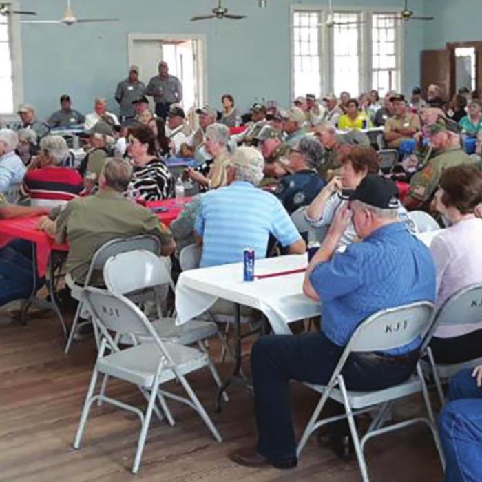 Fayette County Judge Joe Weber talks to the crowd Tuesday at the Ammannsville Hall. Photo by Dana Sternadel