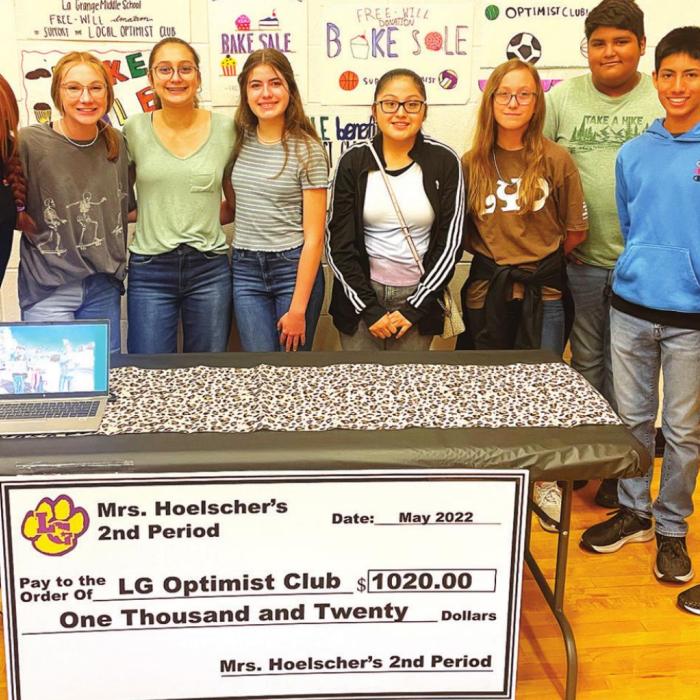 Mrs. Deanna Hoelscher’s class supported the La Grange Optimist Club for their class project. The students held a drive-through bake sale April 9 on the Courthouse Square and raised over $1,000 for the Club.