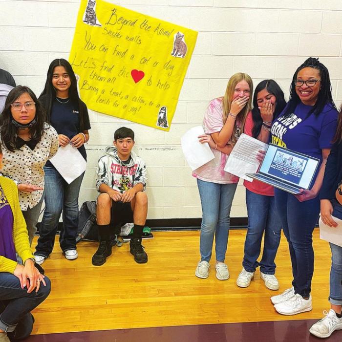 Mrs. Karissa Kleiber, Ms. Julie Bouchard and Mrs. Crystal Perez’s homeroom classes picked the Gardenia E. Janssen Animal Shelter for their Words to Action project. They collected donations for the shelter such as dog and cat food, cleaning supplies, collars, leashes and toys. A few of the students even volunteered at the shelter during Spring Break.