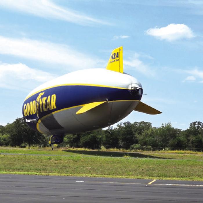 The Goodyear Blimp landed performed a brief “touch-and-go” landing at Fayette Regional Air Center. Photo by Stenton Maddox