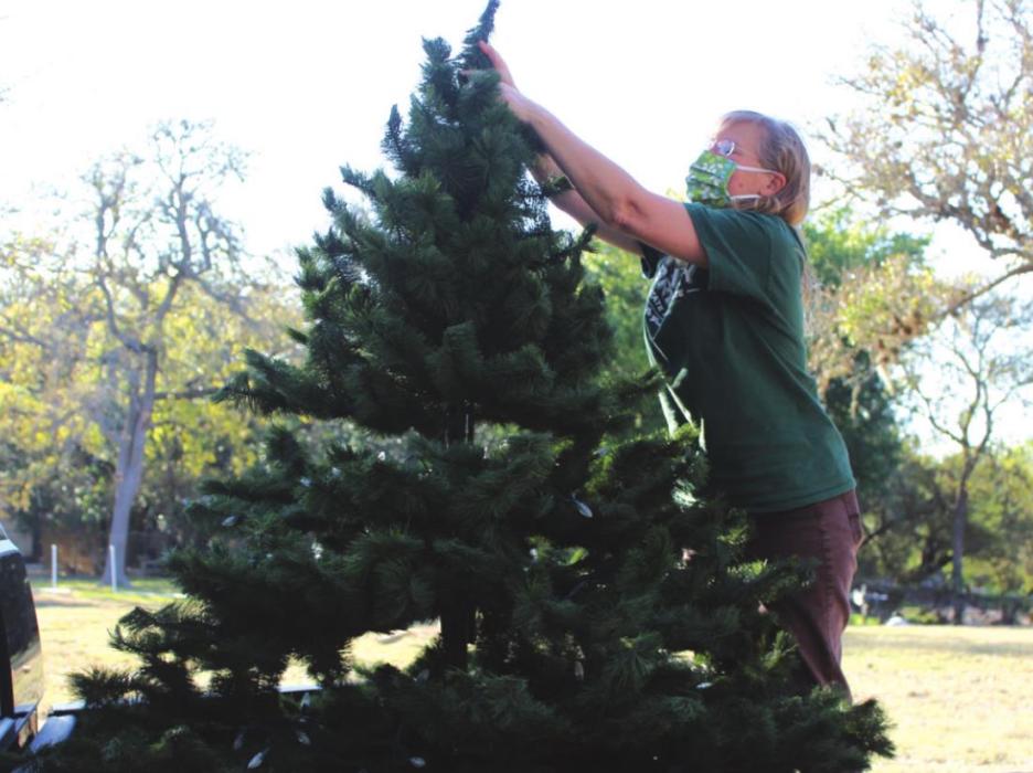 Dr. Marsha Hendrix, site manager of Monument Hill was busy setting up a Christmas tree Tuesday afternoon.
