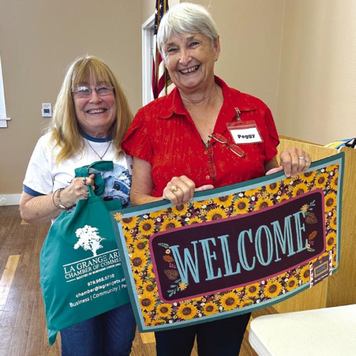 On Wednesday, Sept. 2, Denise and Peggy happily showed off their bingo blackout prizes. Denise won a blanket, notepad and set of pens, compliments of Amanda Gifford, Executive Director of the La Grange Area Chamber of Commerce. Peggy won the sunflower welcome mat from Senior Connections picked out by Denise Roberts.