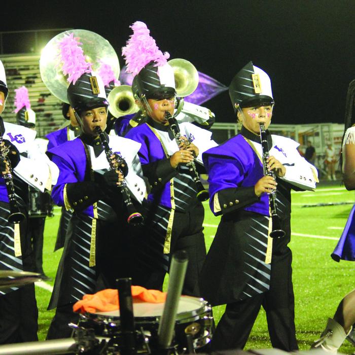 The La Grange High School Band (shown above at halftime of Friday’s football game), earned a superior rating at the Region marching competition Saturday. They advance on to Area in two weeks. Photo by Jeff Wick