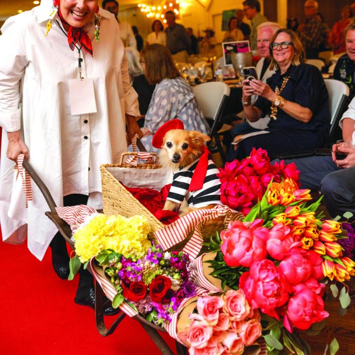 Toulouse, shown here riding in a wheel barrow, was the big winner with “Best Overall in Show and Most Fashionable.”