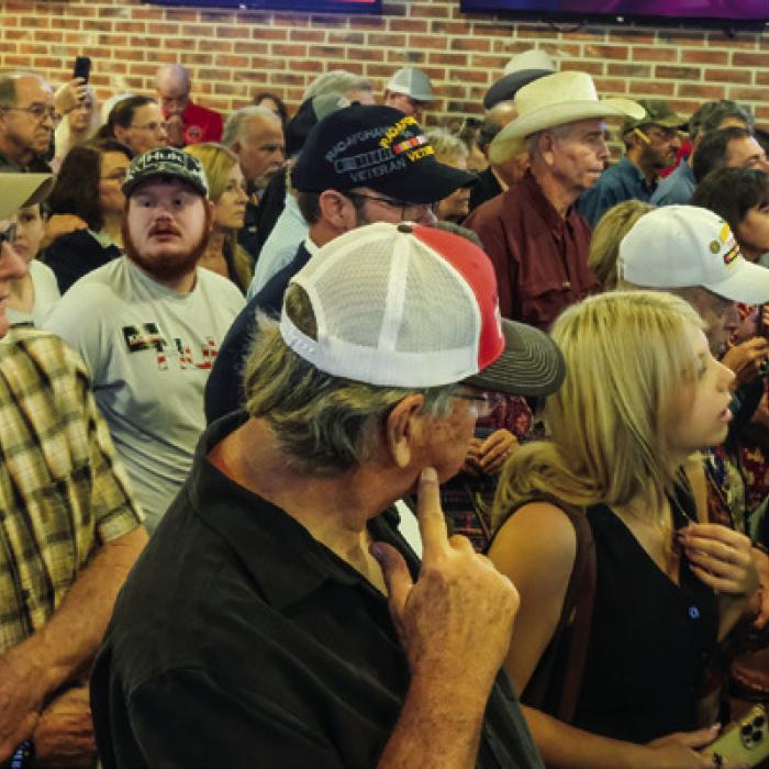 A crowd of more than 200 people attended the campaign event at Jay Dee’z. Photo by Andy Behlen