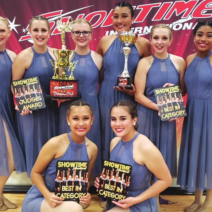 Top row from left to right: Shiloh Brown (Sophomore), Kylie Zbranek (Freshman), Captain Kylee Kelley (Sophomore), 1st Lieutenant CiCi Barcenas (Junior), Savannah Bretz (Freshman), Social Officer Tiyonna Washington (Sophomore). Bottom row left to right: Natalie Orona (Freshman), Bianca Veitch (Freshman)