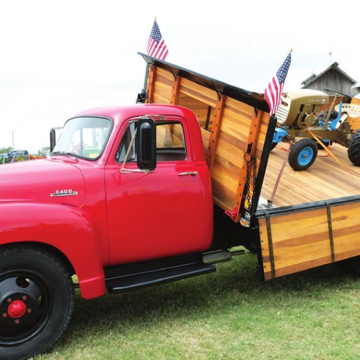 One of the more interesting vehicles on display was this unique Chevy truck with a side-dump bed.