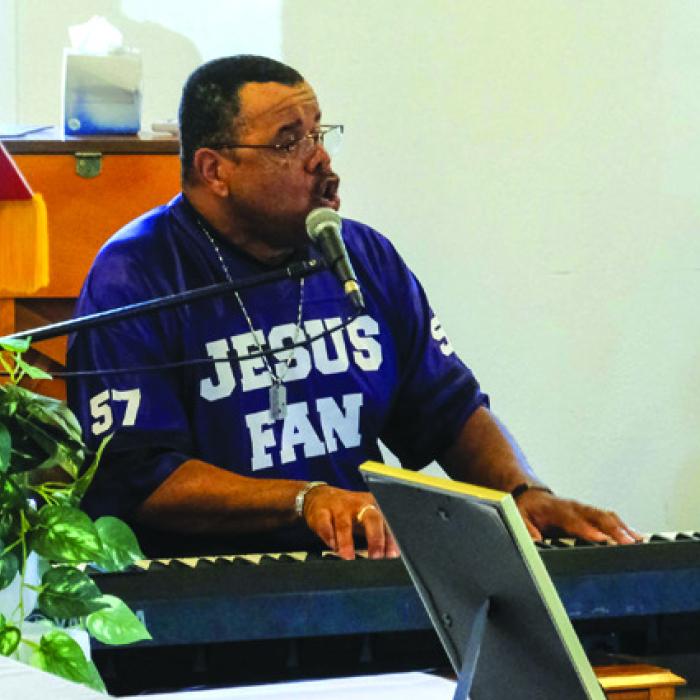 Rev. Leo Vaughns Jr. of Fort Worth, who has deep family roots in Cozy Corner, leads the services at Bethlehem AME every fourth Saturday of the month at 1 p.m. Photos by Andy Behlen