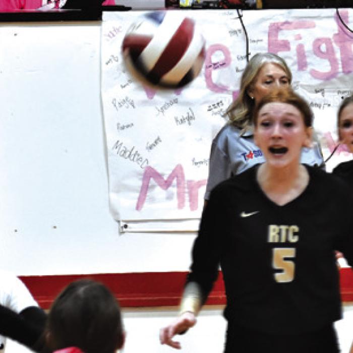 The Round Top-Carmine volleyball team beat Burton in four sets Friday to improve to 30-7 overall and 6-0 in district. Here Maggie Salinas passes a ball in that match. Photo by Paul Kipp