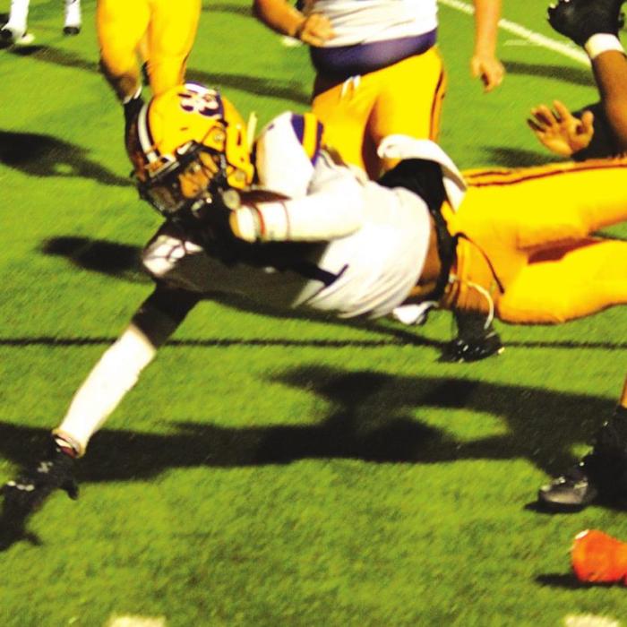 La Grange’s Bravion Rogers dives for the game’s final touchdown, which he scored with just three seconds left on the clock. Photo by Jeff Wick
