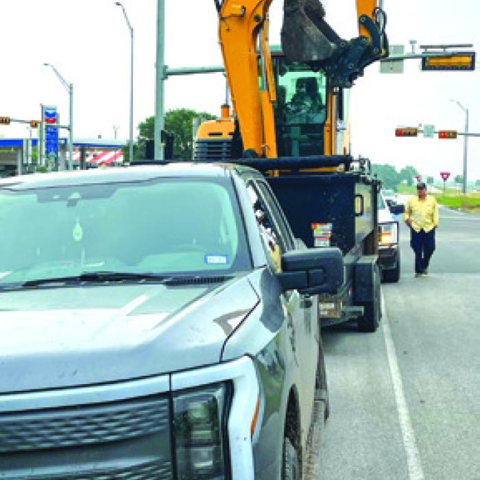 Pictured above is the pickup pulling the excavator that tore down multiple power lines between Rutersville and La Grange Tuesday morning.