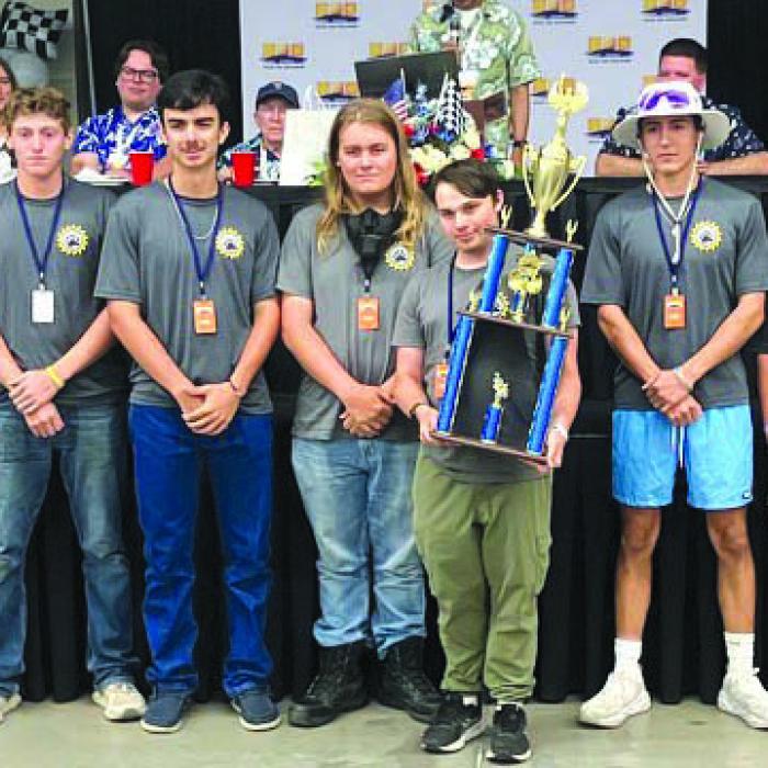 The members of the RT-C Solar Car team are pictured above: Grant Kieke, Miles Neese, Caden Tovey, Luther Bockman, Peter Kieke, Will Neese, Nathan Johnson. Not pictured: Daisy Visser, Cooper Riley and Elliott Cone