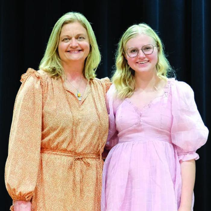 Kylee Kelly (right) plans to study pre-law at the University of Texas at Austin. Her parents are Dawn and Dan Kelly. She picked Laurie Stork (left) as her favorite teacher.