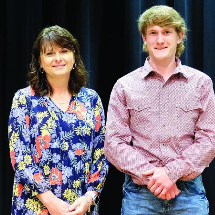 Charles Herbrich (right) plans to study diesel technologies at Texas State Technical College. His parents are James and Shannon Herbrich. He picked Kristine Naiser (left) as his favorite teacher.