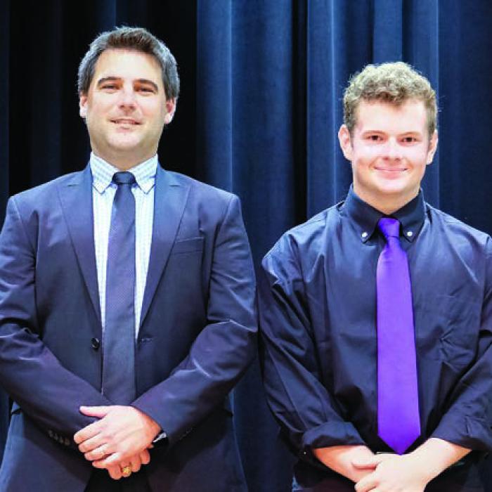 Landon Little (right) plans to study financial advising at Baylor University. His parents are Chris and Becky Little. He picked William McGonagle (left) as his favorite teacher.