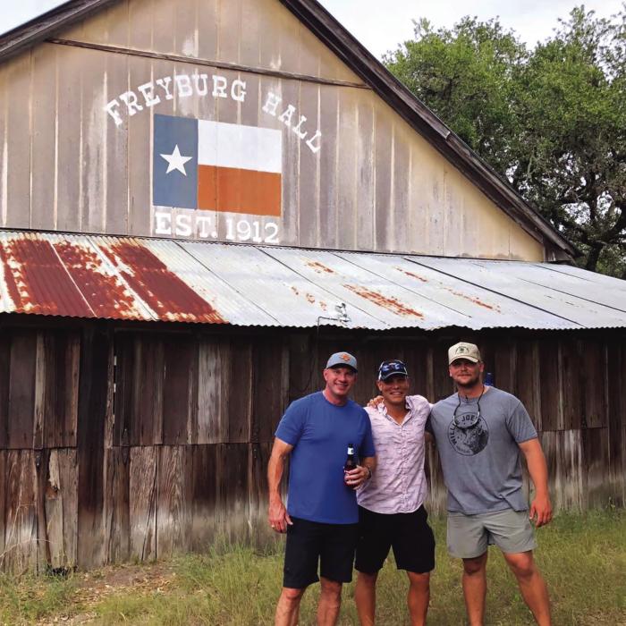 The new owners of Freyburg Hall: (from left) Cale Kobza, Chip Bubela and Colton Bubela.