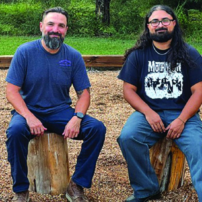 Storyteller Anthony Lira, left, and Fayette County Paranormal Society member Caleb Chowdory, right, will be part of Saturday’s festivities. Below is the campfire circle at the lake where the event will be held.