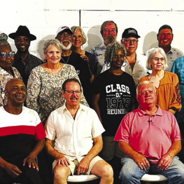 Pictured are (front row, seated) Donald Ray Jackson, Father Eddie Winkler, Jackie Machac, Patrick Chaloupka, Margie Beck Mueller, (middle row) Audrey Guentert Kristynik, Verlene Dittrich Ulrich, Janice Nunn Russell, Martha Sheldon Hare, LaVera McMillian Howard, Connie Matula Taylor, Larry Pavlicek, (back) Ronnie Orsak, Mike Olle, Chris Cernosek, Willie Matthews, Randy Houston, Lora Janacek Petty, Ken Goppert, Allen Vornsand, James Anderle, Gordon Bretting, Glenda Getschmann Munsch, and Ginger Holub Tilicek.