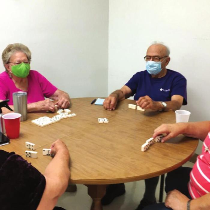 Pictured are Elroy Dieringer, Betty Gabler, Carolyn Moore and Irene Janda who showed up to play dominos at NVCC last monday.