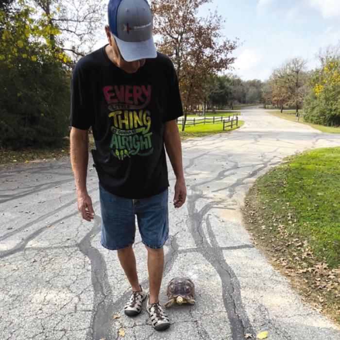 Dennis Bartek takes a stroll with Taffy.