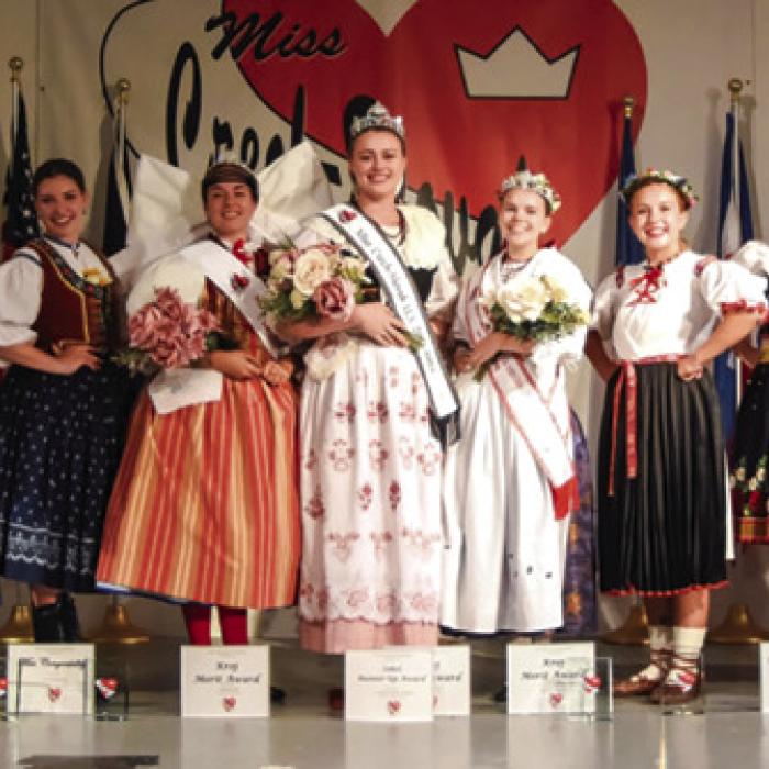 Madelyn Karstedt, front and center, with the rest of the royalty court in Nebraska Photo credit: Julia Ourecky Photography and the Miss Czech-Slovak US Pageant