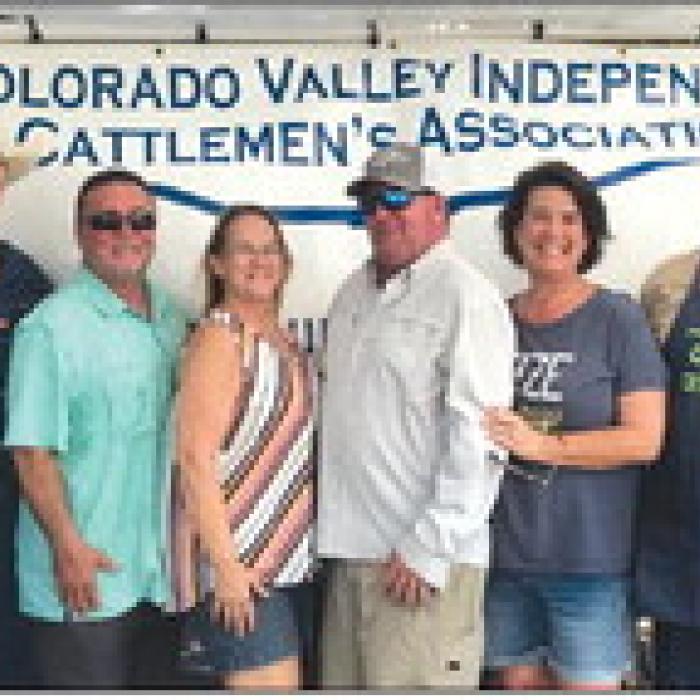 The Colorado Valley Independent Cattlemen’s Association (CVICA) prepared hamburgers for the Fayette County Fair Livestock Show and Sale on Aug. 26, at the Fayette County Fairgrounds. Ron Denham coordinated the event and set up the booth. The following members prepared and served the hamburgers with condiments: (pictured from left) Dr. James Tiemann, DVM, Steve Janda, Ron Denham, Loretta Denham, Bill Sickon, Tara Sickon, Jeff Gau and David Karisch.