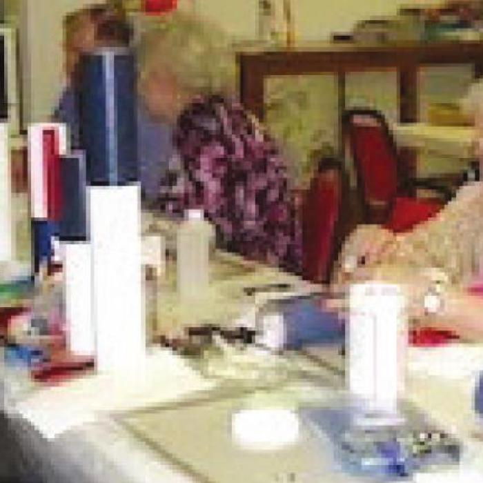 Pictured enjoying arts and crafts at the NVCC center from left is: Angie Pekar, Milton Christ, Billie Graem, Ted Kolek, Gloris Kolek, Annie Fietsam and Betty Miksch.
