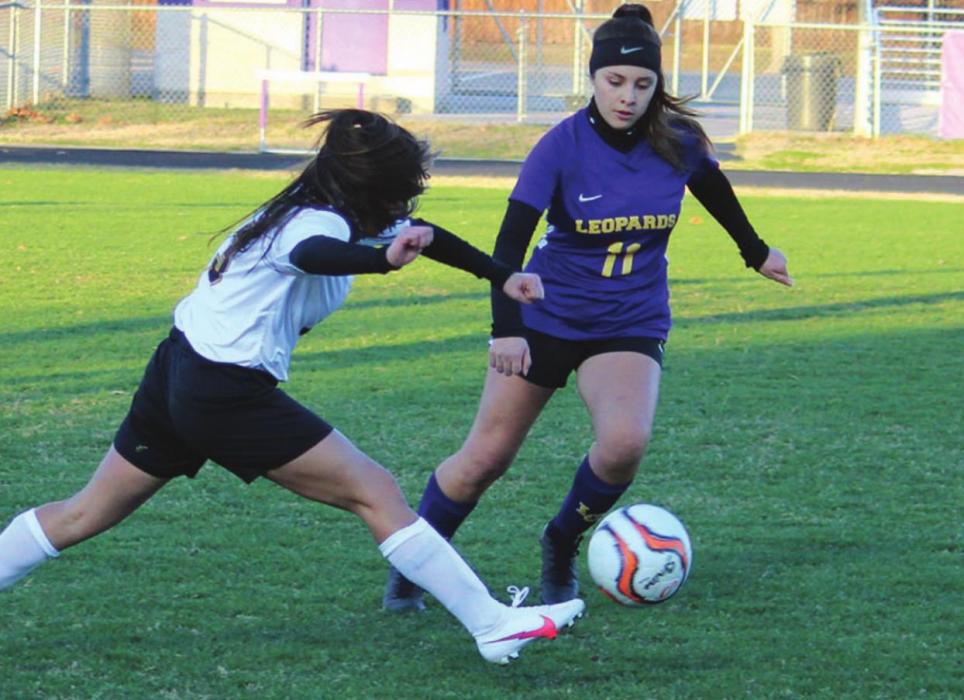 La Grange’s Kaelyn Ortiz, shown here in action from earlier this season, scored two goals for the Lady Leps Tuesday in a 7-0 win over Rockdale.