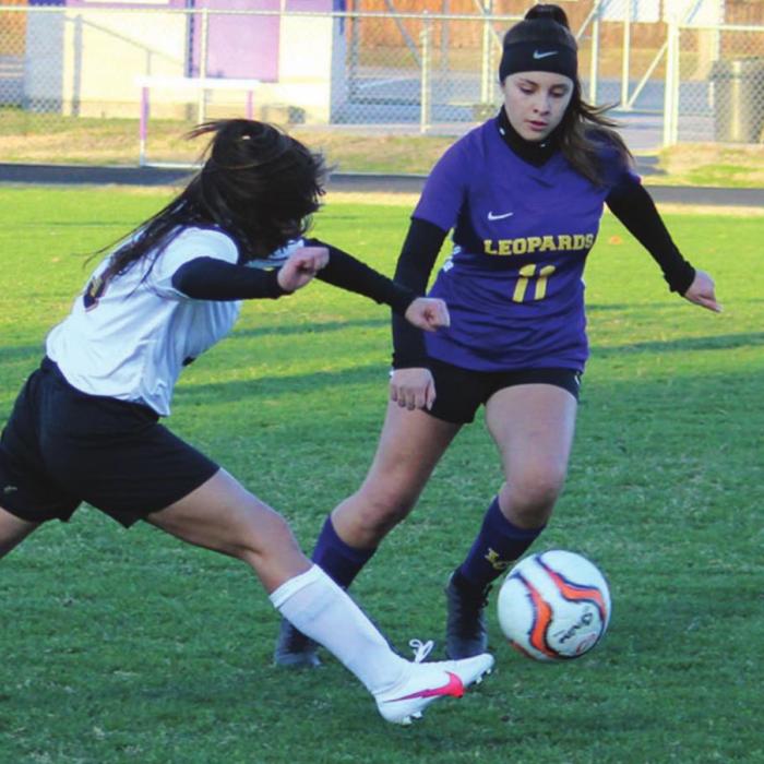 La Grange’s Kaelyn Ortiz, shown here in action from earlier this season, scored two goals for the Lady Leps Tuesday in a 7-0 win over Rockdale.