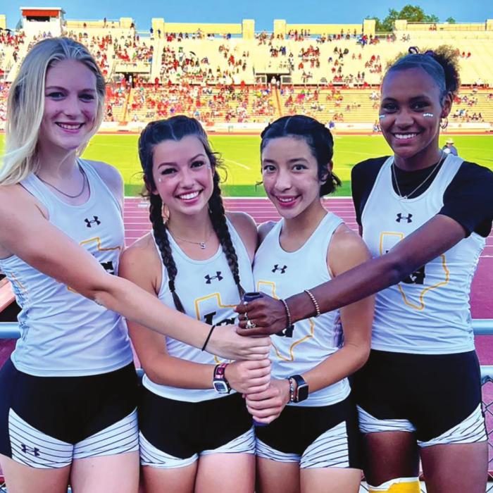 The La Grange 4x400 girls relay team placed sixth at the state track meet, running a personal best time time of 4:03.61, missing out on a state bronze medal by just 22-hundreths of a second. Left to right, the runners were Hailey Bass, Sophia Gardiner, Landri Hernandez and Aysia Grant.