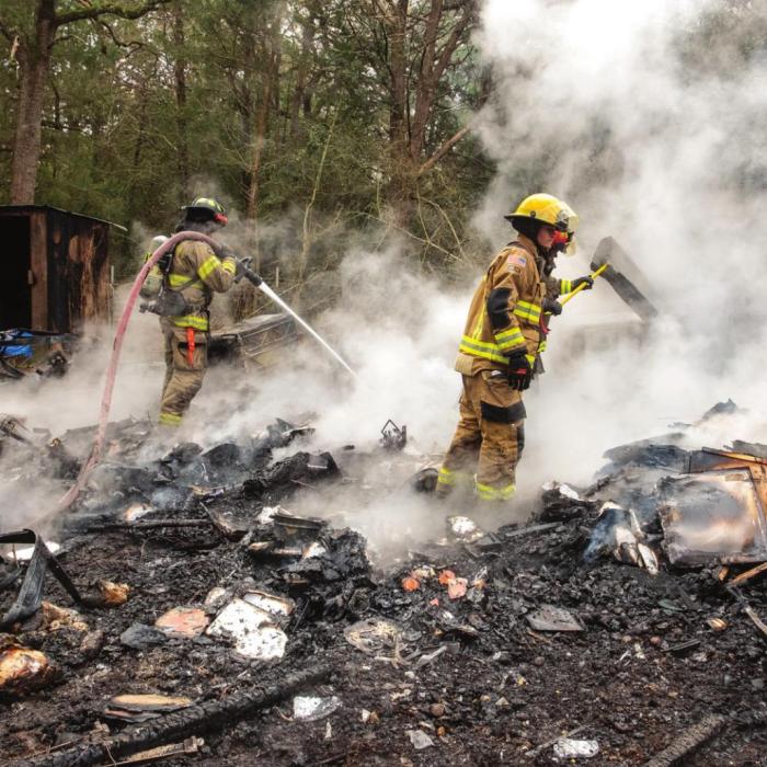 Muldoon and Flatonia firefighters battled a fire that burned a shed on Boulton Creek Rd. Wednesday. Photo by Andy Behlen