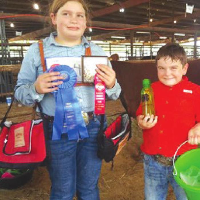 Rheagan and Rilan Karisch participated in the Fayette County Fair Livestock Show on Sunday.
