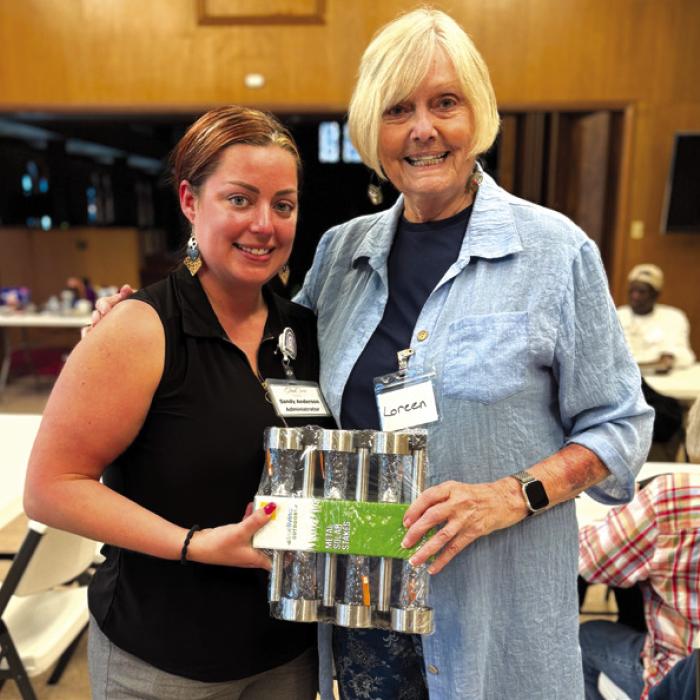 Loren Rhodes won the light set Sandi brought for a black out prize.