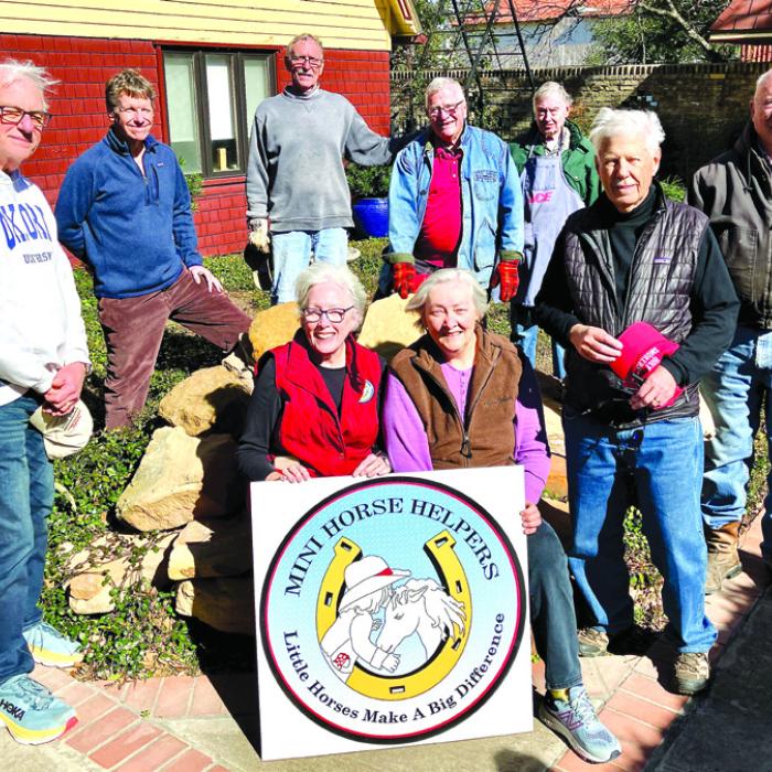 Saturday’s Holy Smokers cooked for the Mini Horse Helpers. Pictured seated is Sally Van Duyn and Debbie Irwin of Mini Horse Helpers; standing (from left) Dan Boyles, Ed Dykes, Paul Crane, Weldon Koenig, “Trey” Cheatham, John McLean, and Jim Austin.