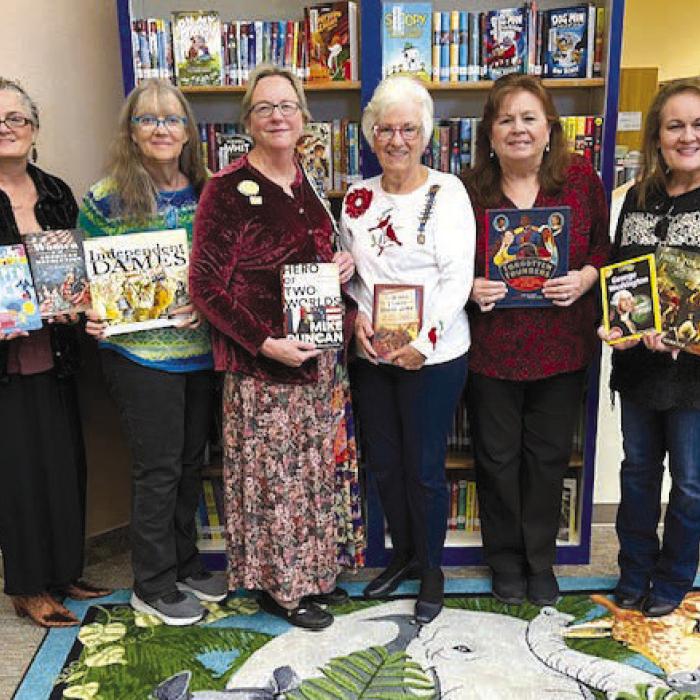 From left: Juli McCroskey, DAR member; Cindy Lytle, Schulenburg Public Library Staff; Kim Joost, Smith-McMillan Chapter Librarian; Carolyn Caflisch, Smith-McMillan Chapter Regent; Donna Holub, Schulenburg Public Library Staff; Lori Schultz, DAR member.