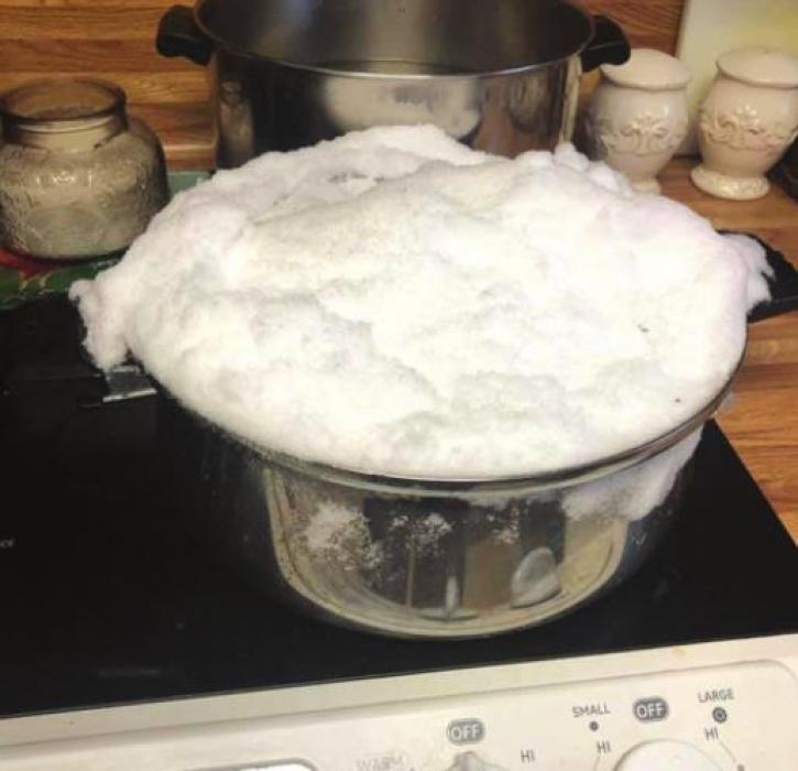 Brenda Seberger shared this photo as her household had to melt snow for toilet water.