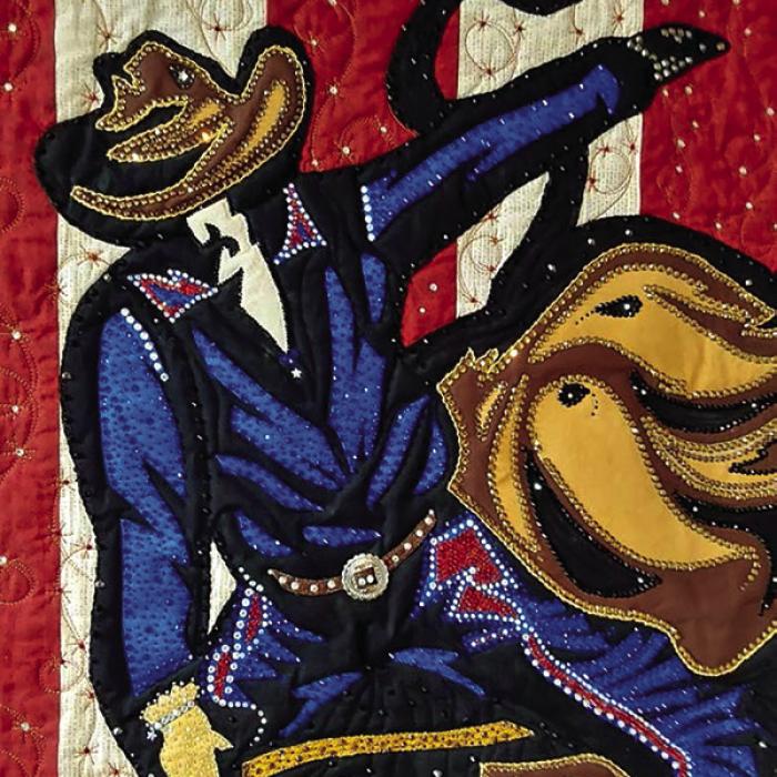 “Rhinestone Cowboy” by Kelly Gibson with Jo Caraway, part of a new exhibit opening this week at the Texas Quilt Museum in La Grange.