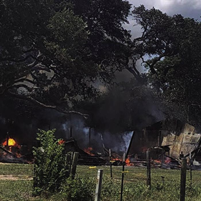 A fire on Blankenburg Ln. Saturday afternoon destroyed a barn. Photo courtesy of Fayette County Sheriff’s Office