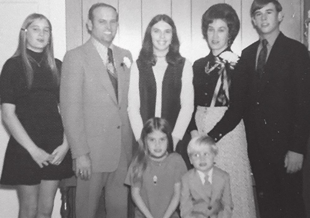 The Walker’s family photo dates back to Tom’s early days as head coach in Schulenburg. Left to right are: Jolene, Tom, Terri, Marilyn and Doug. Renee and Kevin are standing in front. Tom and Marilyn Walker’s four oldest children chose careers as coaches, and the youngest is a physical therapist.