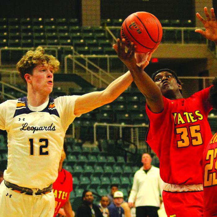 La Grange’s Eli Roberts and Yates’ Jordan Andrus battle for control of the ball Monday in Katy. Photo by Jeff Wick