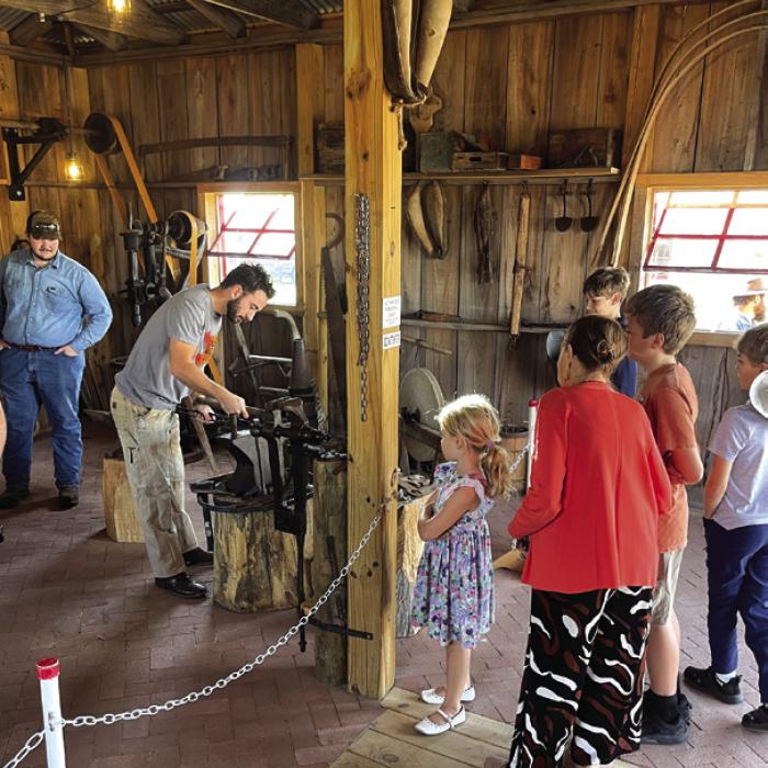 Attendees at the recent Texas Blacksmith Exposition and Texas Antique Gas Engine Reunion Feb. 21 got to see the new Snokhous Blacksmith Shop in action.