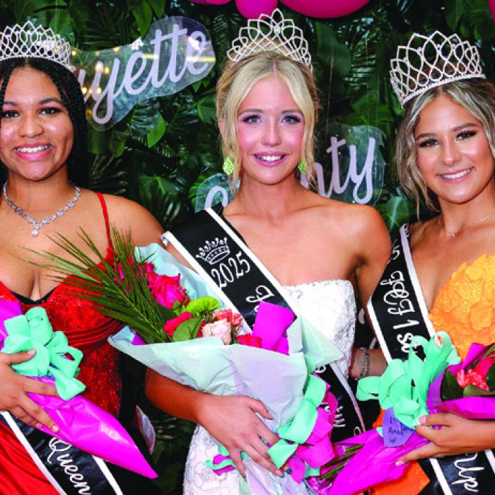The three Fayette County Fair Queen contestants with their crowns and sashes after Thursday’s ceremony. Left to right – Ke’Anna Henderson, Hailey Janish and Kara Croyle. Photo by Grace-Anne Matocha/Moments of Grace Photography