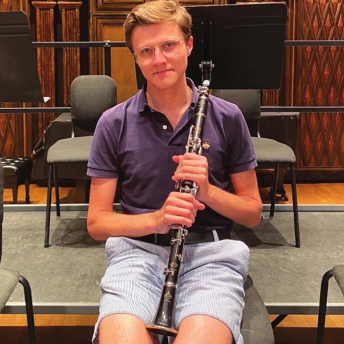 Max Reese with his clarinet. Photo by Jordyn von Minden