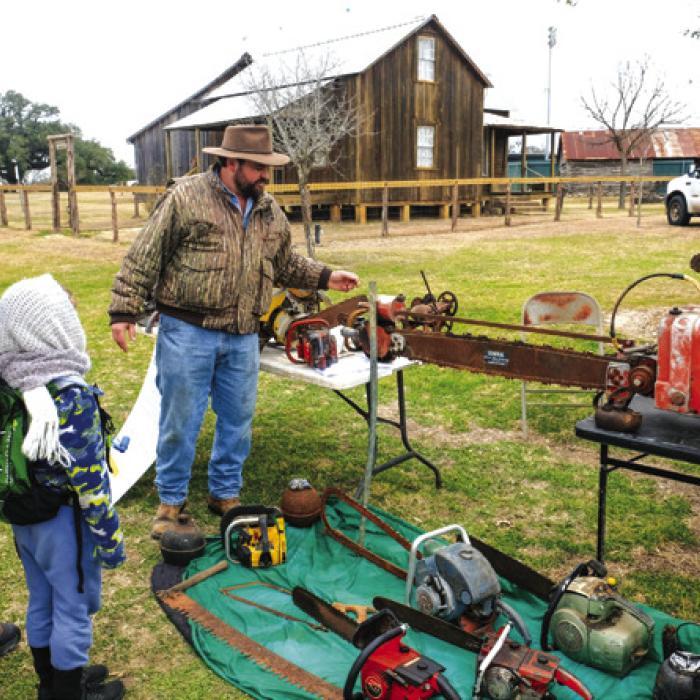 One of the exhibits at the Antique Gas Engine Reunion Saturday was this collection of chainsaws. Photos by Andy Behlen