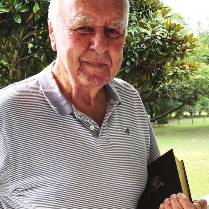 Fayette County’s Richard Dixon, who attended Christ’s Hospital in England, from 1941 to 1948, holds the Bible he received upon leaving the school to go to sea. The boarding school was located in “buzz-bomb alley,” not far from London, which was heavily assaulted by Germany during World War II.