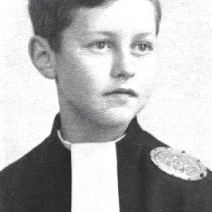 Pictured at about 12 years of age, Richard Dixon was a pupil at Christ’s Hospital School in England. The plate on the shoulder of his uniform is the badge of Royal Mathematical School founded by King Charles II to teach boys the skill of navigation.