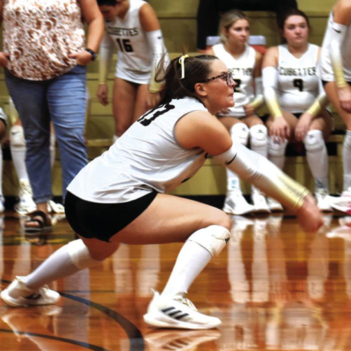 Round Top-Carmine’s Avery Lamson passes the ball in the Cubettes’ victory Thursday over Weimar. Photo by Paul Kipp